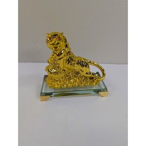 Feng Shui Gold tiger on Glass base‎ statue home decor
